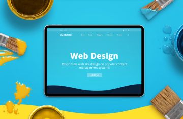 tablet with the word web design design on a blue background